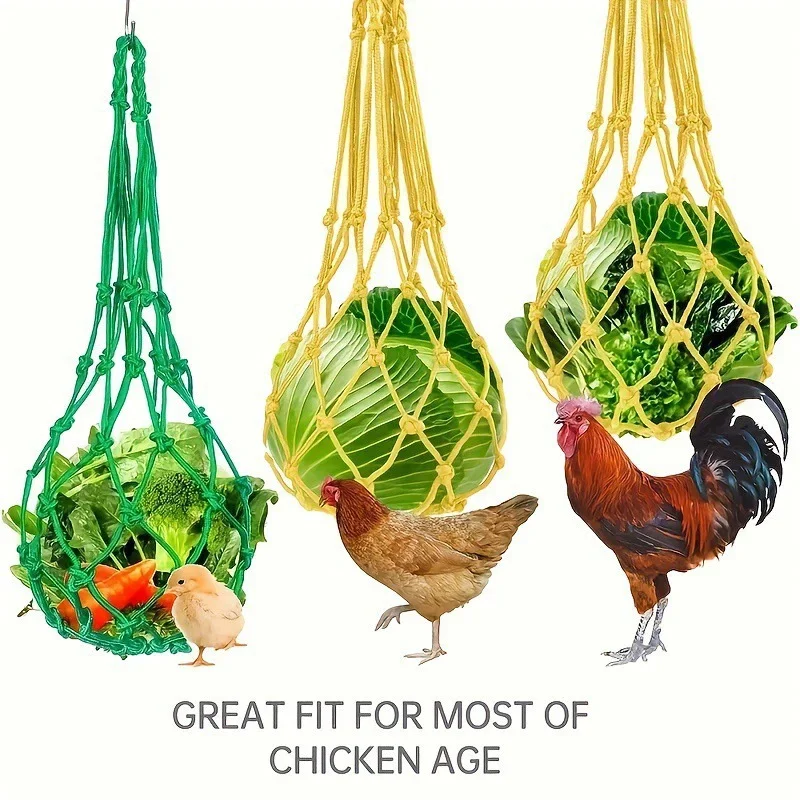 Chicken Vegetable Net Bag Poultry Fruit Holder Chicken Cabbage Feeder Treat Feeding Tool for Hen Goose Large Birds Chicken House