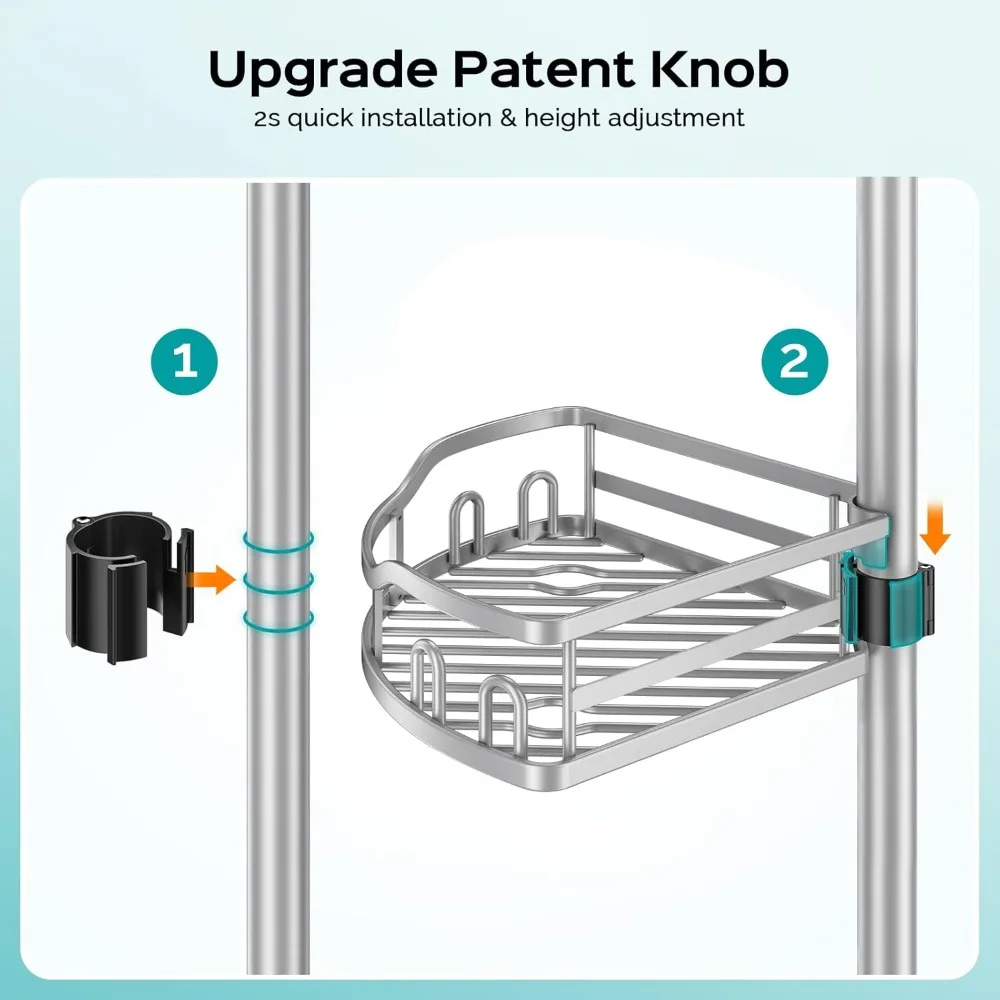 علبة دش زاوية قابلة للتعديل: منظم حمام من 4 طبقات مقاوم للصدأ مع رف صابون، يناسب المساحات مقاس 47-121 بوصة