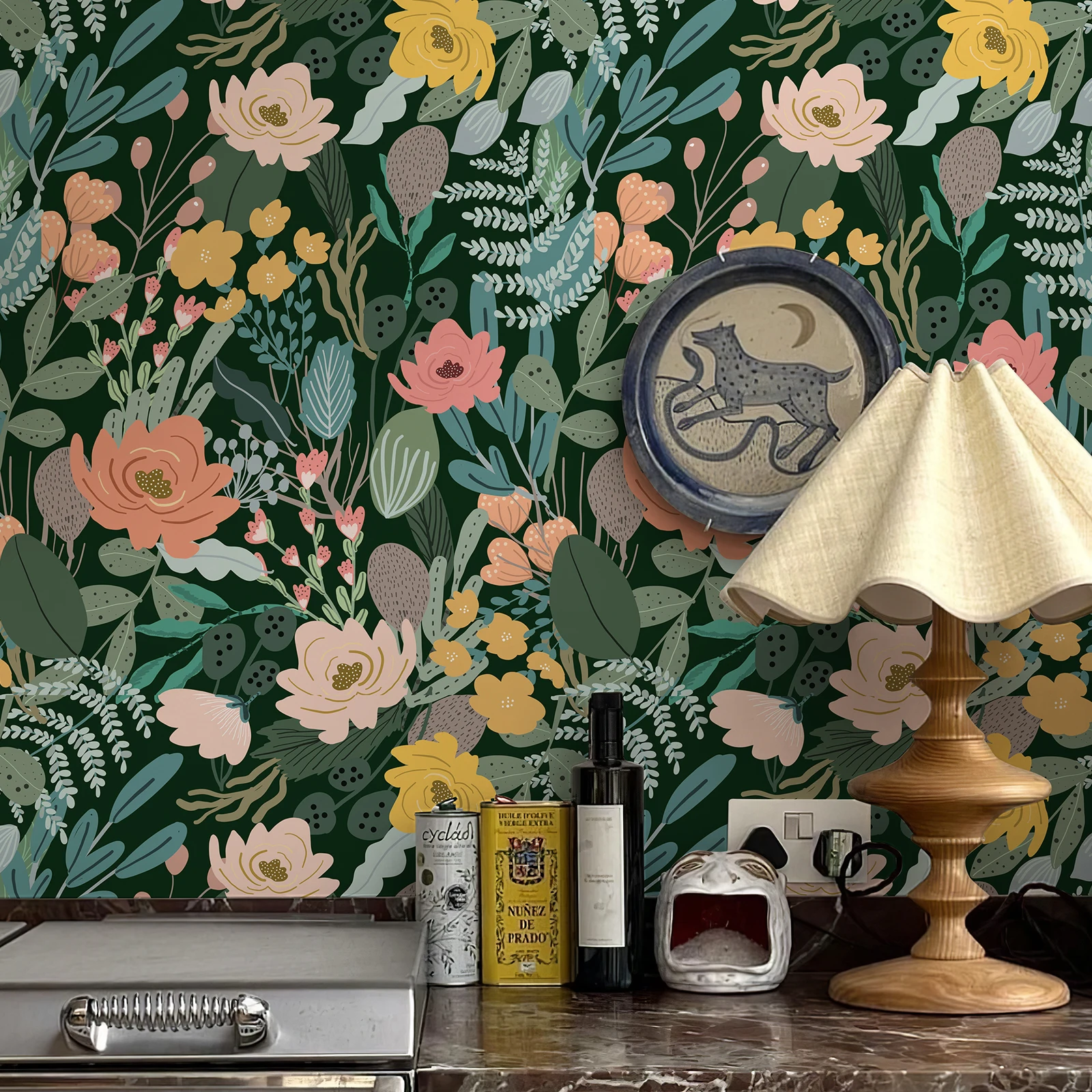 Folhas Verdes Rosa Floral PVC Papel de Parede, Casca e Vara, Impermeável, Decoração de Casa, Móveis Auto-Adesivos