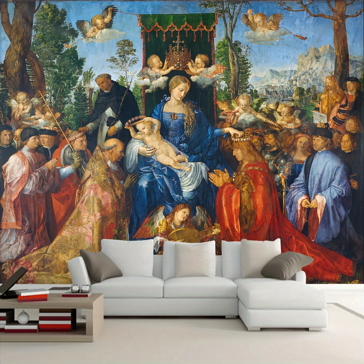 Large Renaissance Baroque Religious Christian Tapestry Wall Hanging Polyester Print Fabric Decor for Church Nursery Living Room