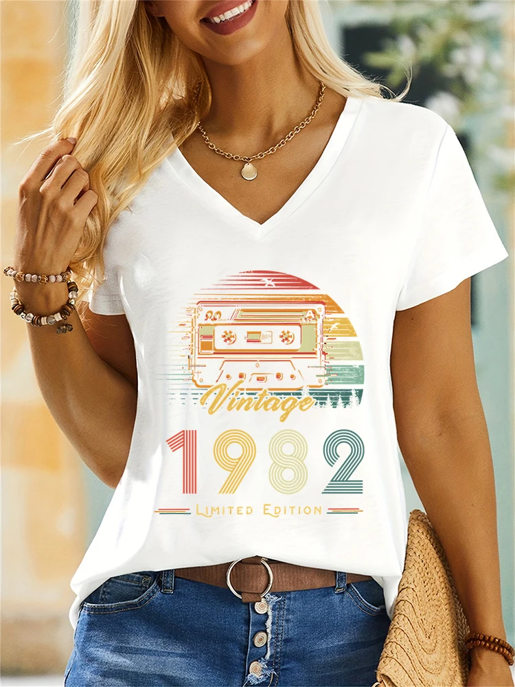 Women Tee Shirt Colorful Graphic 1982 To 1994 Limited Edition Women Birthday Oversized Clothing Shirt Y2k Casual Fashion Tee Top