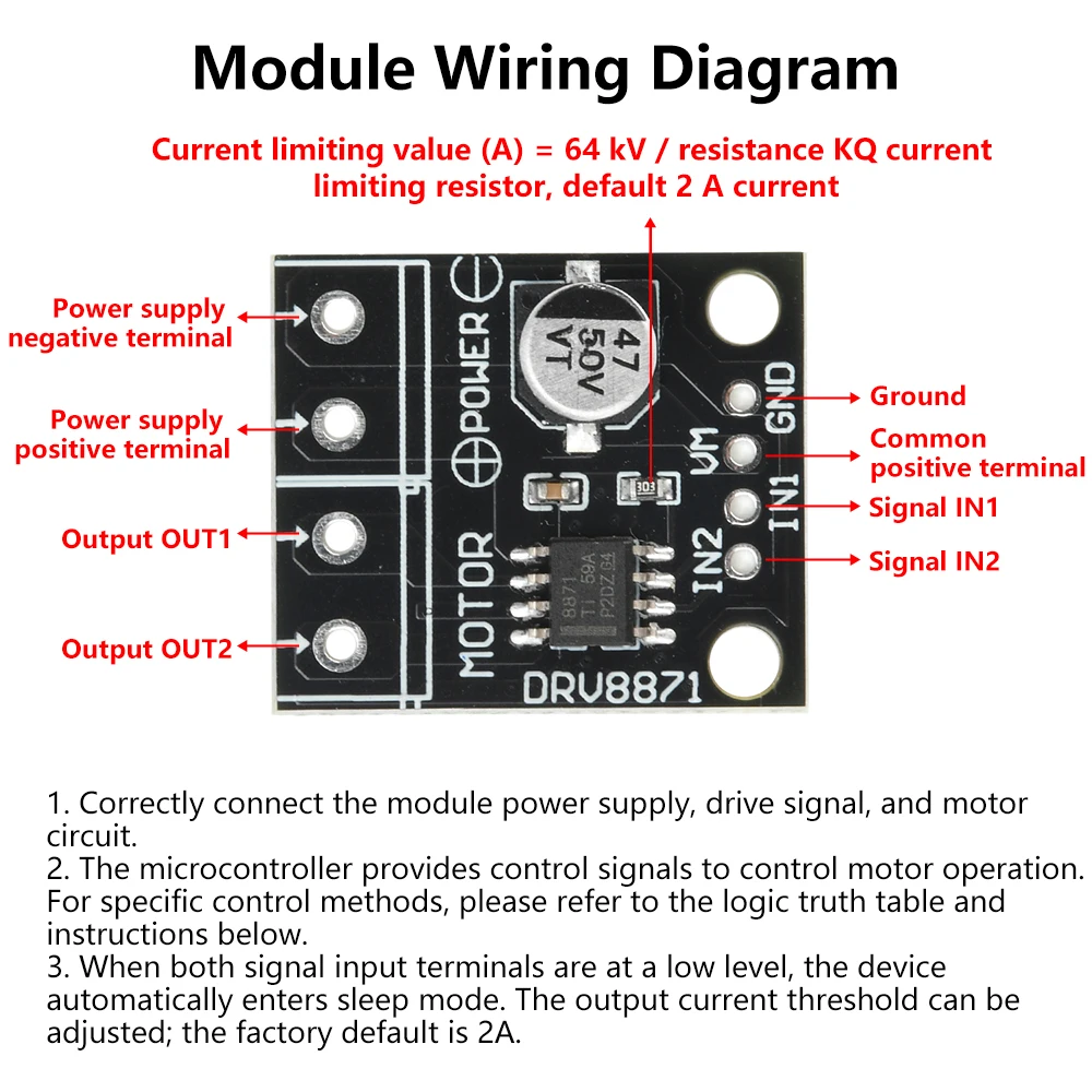 DRV8871 DC 6.5-45V H-Bridge Driver del motore spazzolato Scheda breakout Modulo di controllo del motore PWM 3.6A Sensazione corrente interna massima