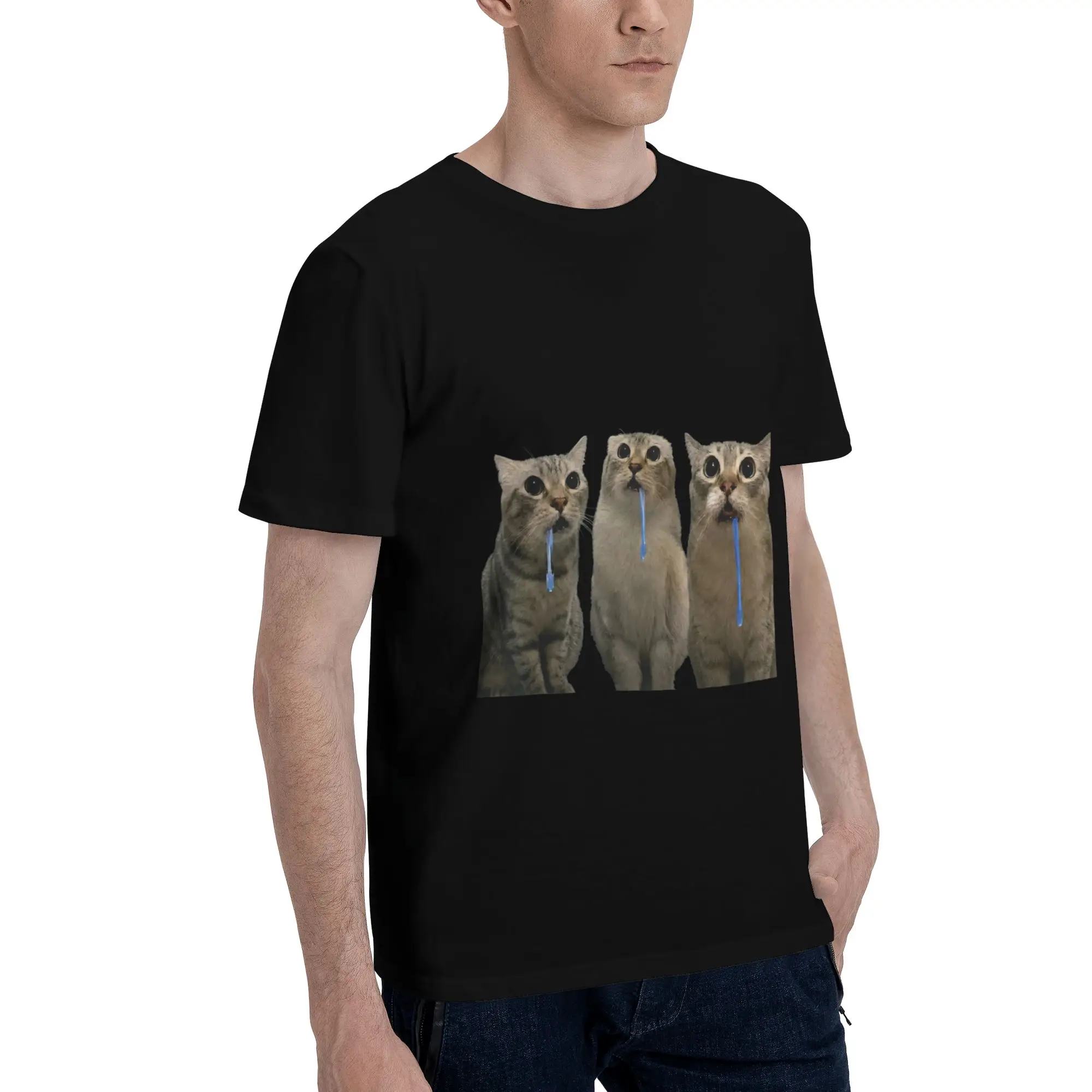 Two Yelling Cats Double Funny Meme Men T-Shirt Clothes  Creative Tees Short Sleeve fugees Pure Cotton