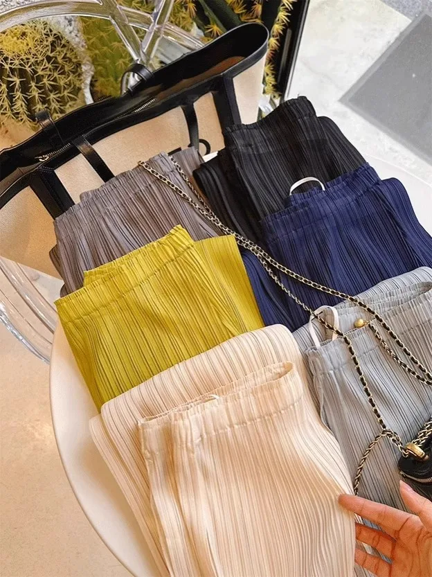 Women's High Waist Wide Leg Pants Summer Thin New Style Three Fold High Waist Drape Loose Straight Long Pants Luxury Feel