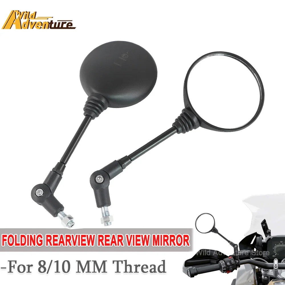 Universal Motorcycle 8MM/10mm Black Side Mirror Rearview Mirror Anti-fall Folding Round Mirror For BMW For Honda For Kawasaki