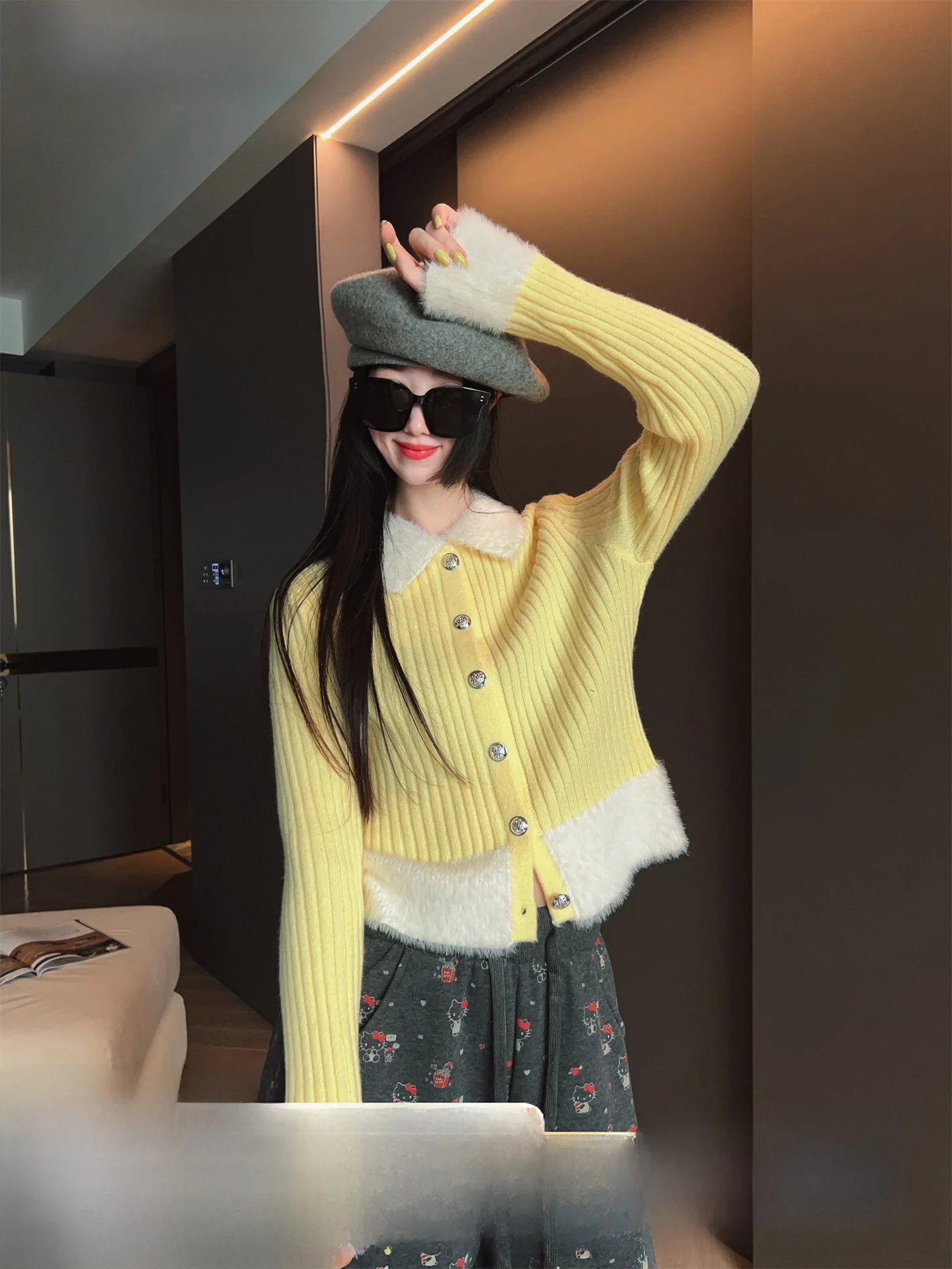 

Модный вязаный кардиган с цветными блоками для женщин, осенне-зимний повседневный универсальный базовый топ, мягкий однотонный вязаный свитер с длинными рукавами