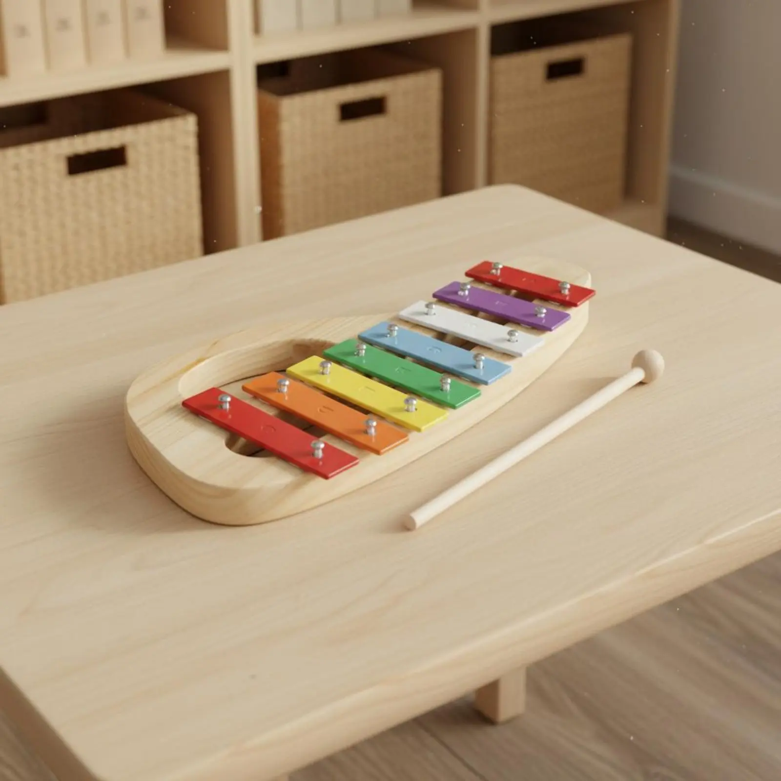 8-Note Xylophone Portable Colorful Wooden Xylophone Kids Glockenspiel Educational Rainbow Note Keys Color-Coded for Kindergarten