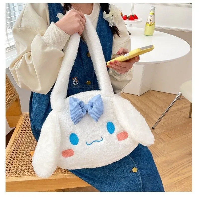 

Girls Large Capacity Cartoon Anime Sanrio Comfortable Fluffy Handbag Kuromi Plush Handbag Cinnamoroll Melody Shoulder Bag Gift