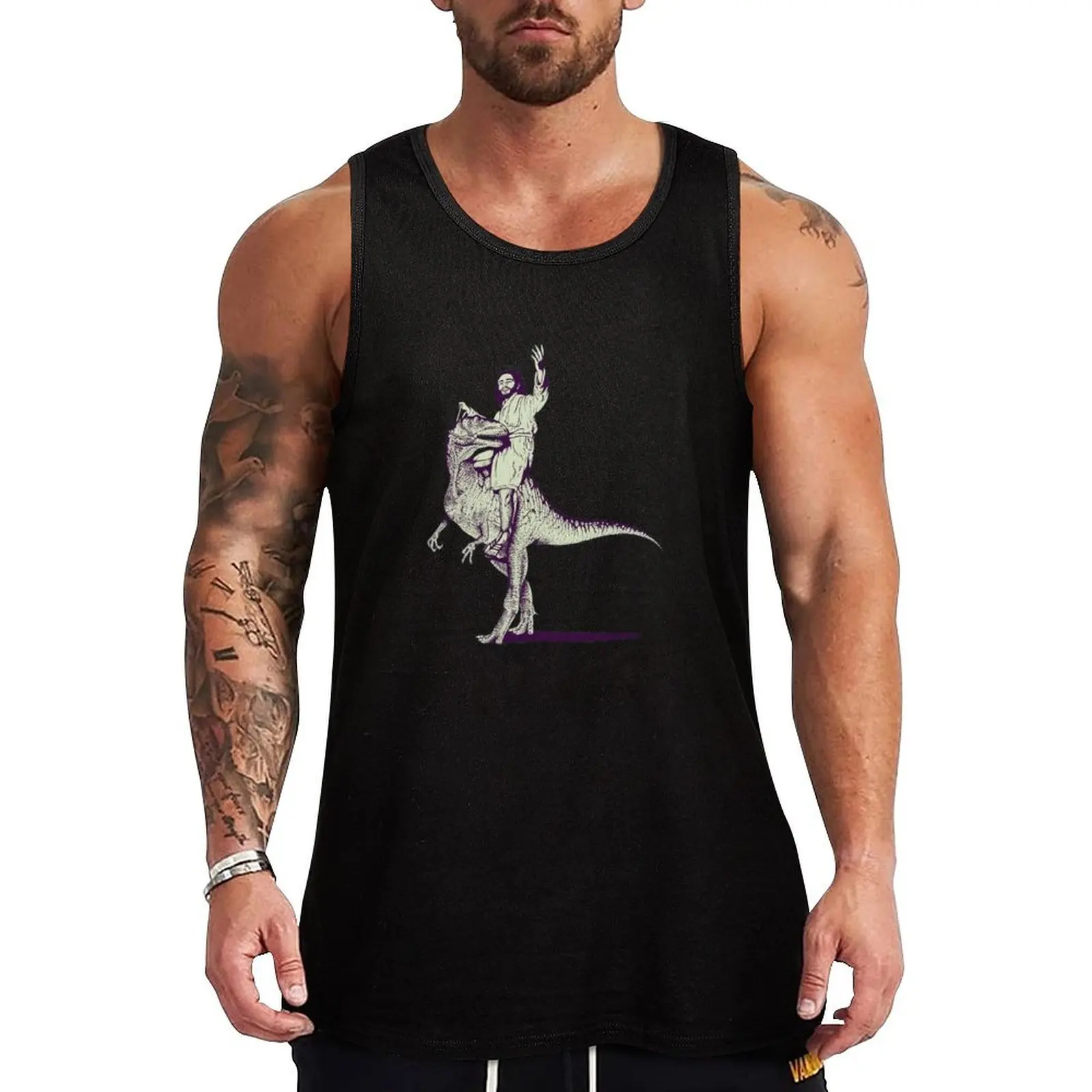Jesus Riding Dinosaur Tank Top Simple Tank Top Soft Breathable Daily Undershirt