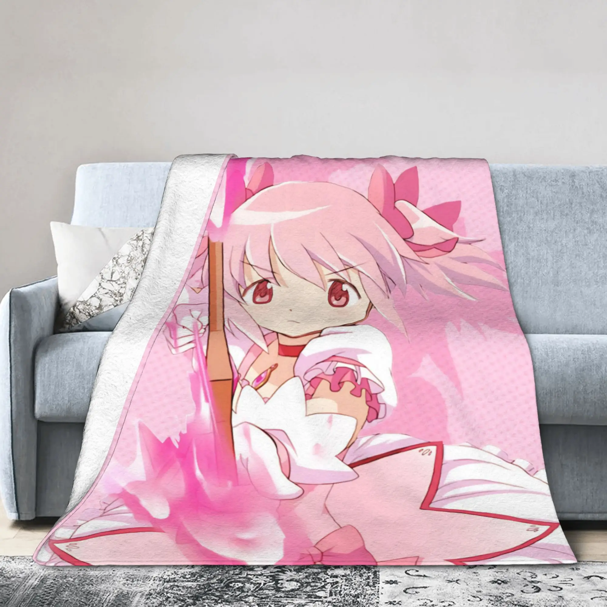 Puella Magi Madoka Magica Anime Blanket Fleece Print  Breathable Lightweight Throw Blanket for Bed Car Quilt