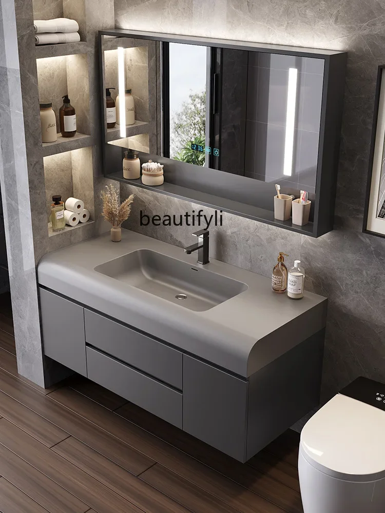 

2024 New Light Luxury Whole Washbin Bathroom Table Face Washing Inter-Platform Basin Bathroom Cabinet Combination