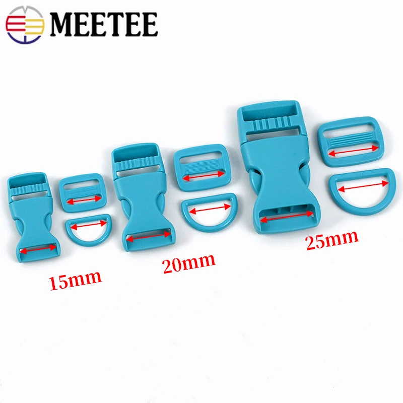 2/5Set Meetee 15/20/25mm Plastic D Ring Side Release Buckle Tri-Glide Slider Clasp Bag Strap Webbing Belt Adjust Hook Pet Collar