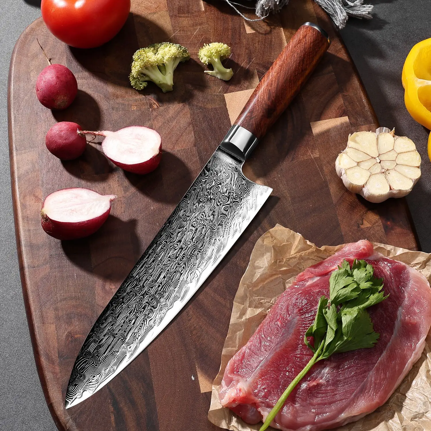 

Chef Knife 67-layers Damascus Steel 10Cr15CoMov Blade Wood Handle Slicing Vegetables Cleaver Meat Professional Kitchen Knives