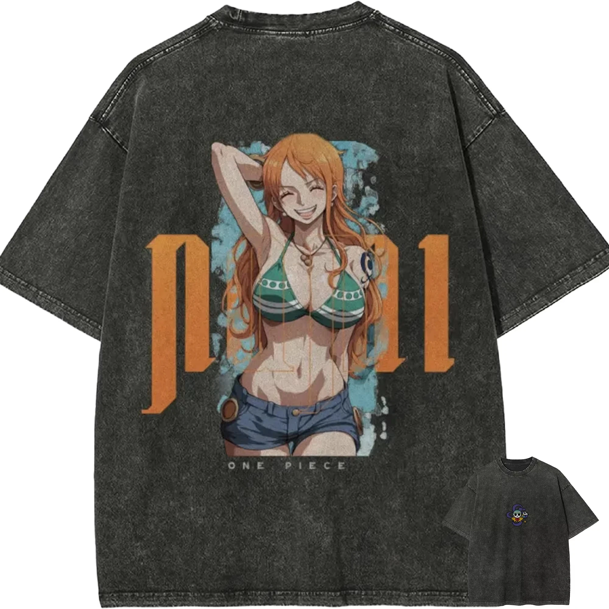 Acid Wash Vintage Graphic T Shirt - Футболка Nami One Piece: Сексуальная аниме-девушка,