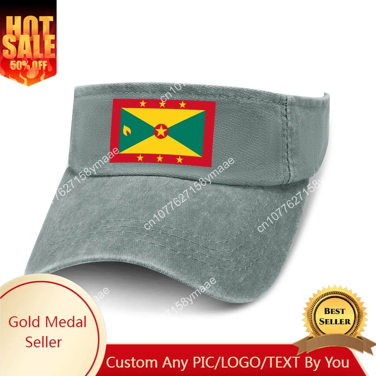 

Grenada Flag Sun Visor Leaky Top Cowboy Hats Mens Womens Customize DIY Cap Sports Baseball Tennis Golf Caps Empty Open Top Hat