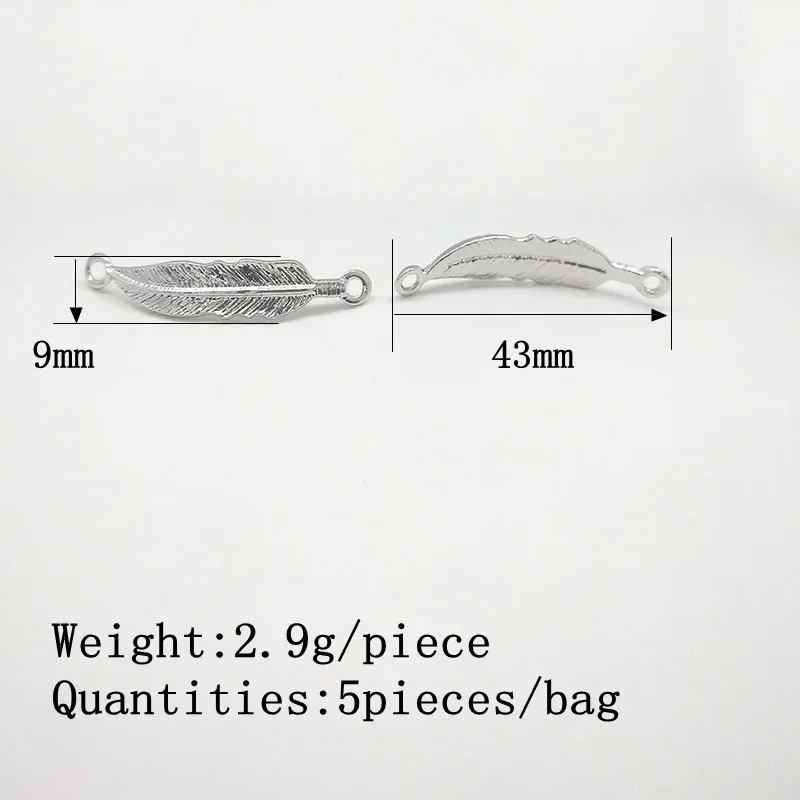 موضة 43*9 مللي متر 5 قطعة/حقيبة سبائك الزنك ريشة مسامية موصل Charms رابط ل عقد دي اي واي القرط مجوهرات اكسسوارات