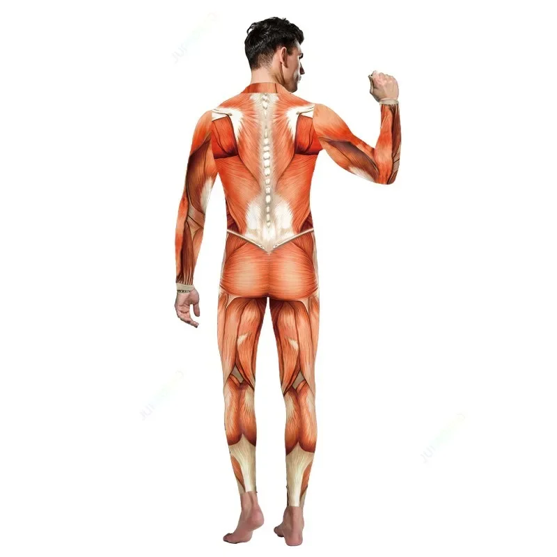 VIP FASHION Muscle Print Cosplay Costume Men Funny Zentai Suit Halloween Carnival Party Clothes Adult Sexy Fitness Catsuit S-XL