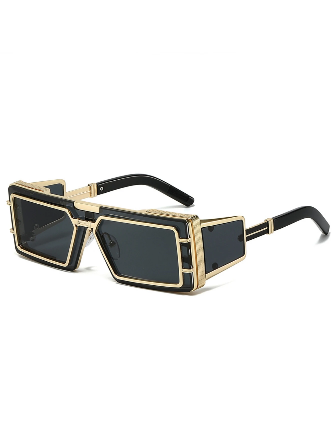 نظارات شمسية عصرية جديدة للرجال بتقنية المستقبل، نظارات شمسية معدنية متقدمة مربعة الشكل للرياح، نظارات شمسية للشارع في الهواء الطلق