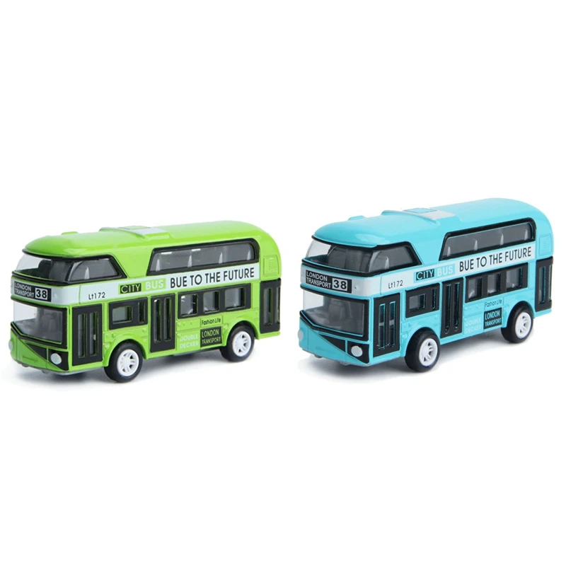 

2 Pcs Double-Decker Bus Car Toys Sightseeing Bus Vehicles Urban Transport Vehicles Commuter Vehicles, Green & Blue