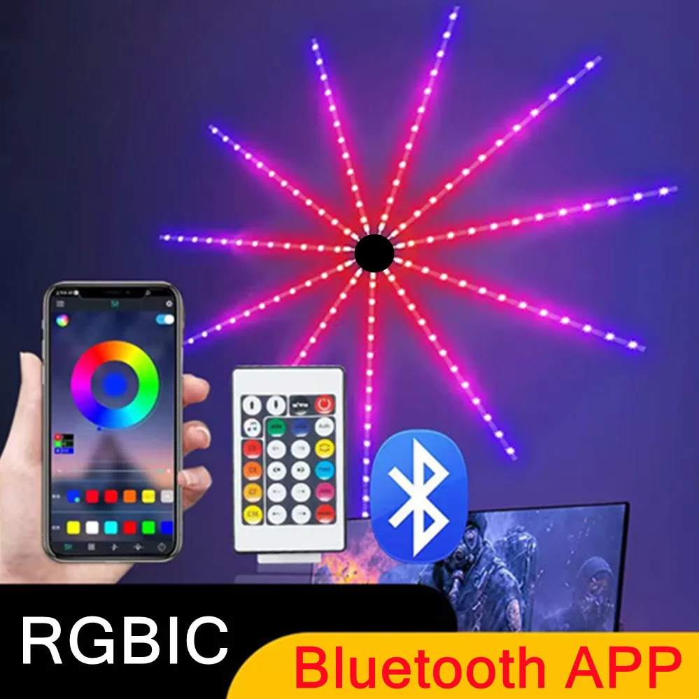 

RGBIC Фейерверк Strip Lights LED Bluetooth APP Управление Неоновая полоса USB 5V Изменение умной лампы Синхронизация музыки Декор спальни Атмосфера