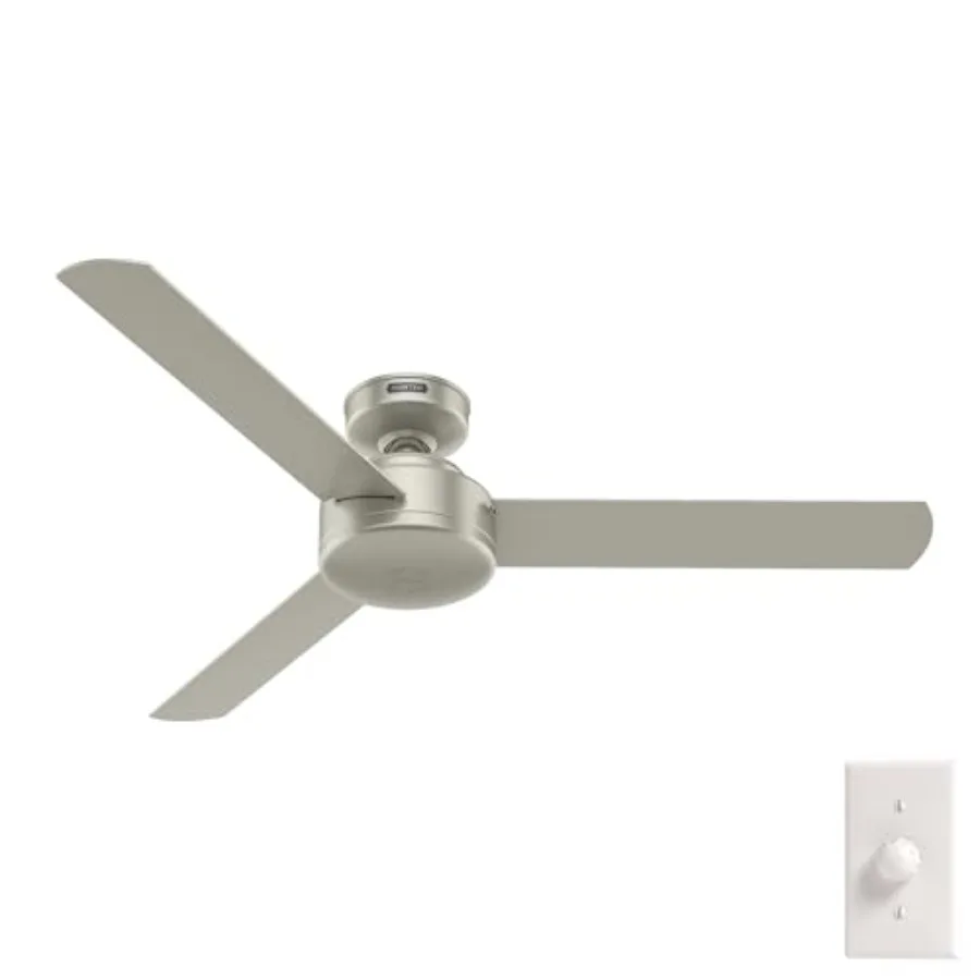 

52 inch indoor ceiling fan no light for bedroom living room or kitchen, matte nickel metal 3-blade modern fan with wall control