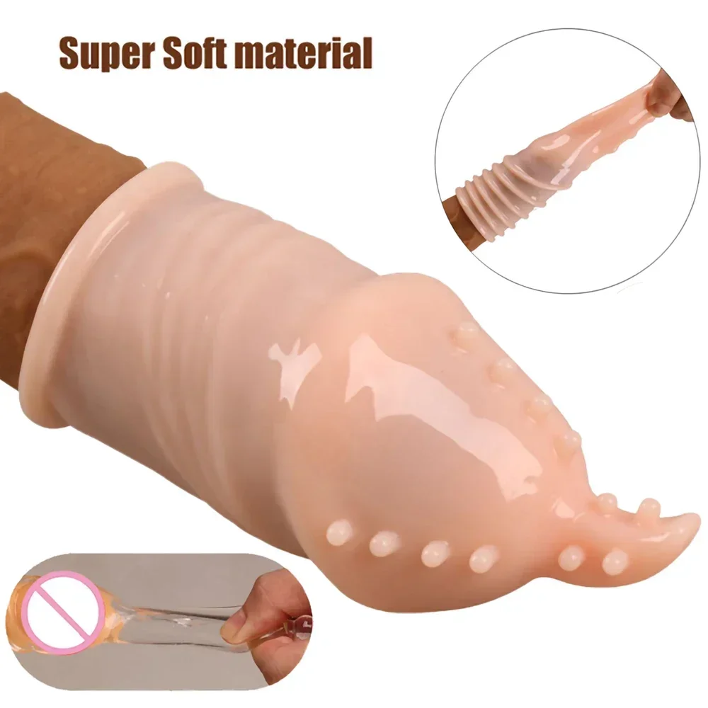 Reusable Penis Extender Cock Rings Delay Ejaculation Penis Condoms Dick Sleeve Silicone Glans Cover Enlargement Sex Toys For Men