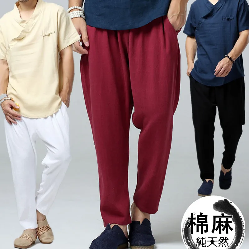 Brand Pants Men 2024 New Fashion Casual Sweatpants Homme Drop Crotch Linen Sportswear Trousers High Quality Plus Size M-5XL 6XL