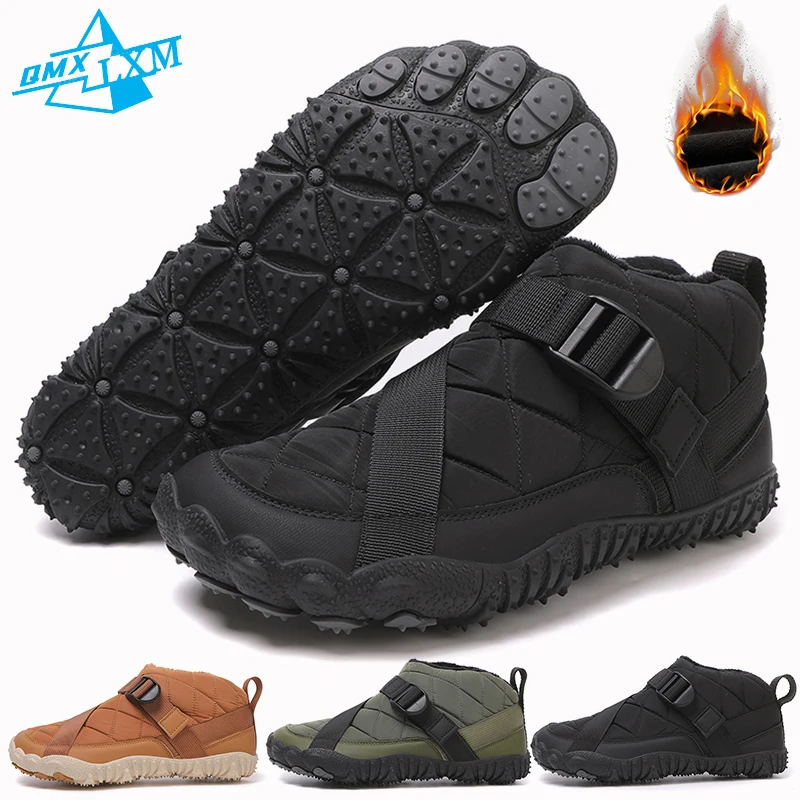 

Winter Snow Boots Mens WomensMinimalist Warm Ankle Booties with Arch Support Zero Drop Sole Wide Toe Box Barefoot Cotton Shoes
