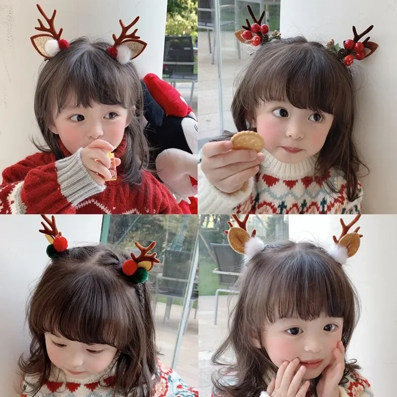 Nowy Rok Świąteczna szpilka do włosów Dzieci Barrettes Bow Deer Santa Claus Świąteczne nakrycia głowy Dziewczyny Dziecięce akcesoria do włosów