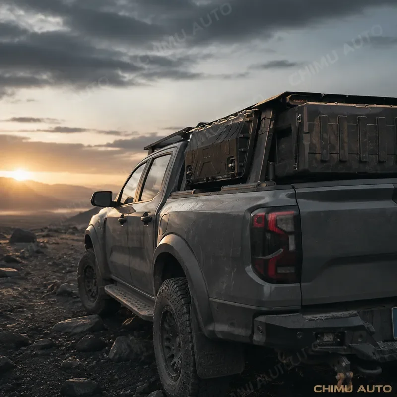 【CHIMU AUTO】 ickup Truck Bed Rack System with 2x95L Storage Boxes Steel Roll Bar for Tundra Ranger Tacoma 4WD