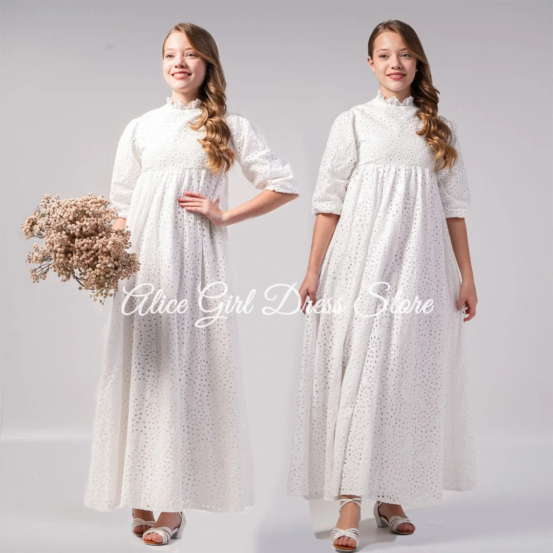 

Customized White Princess Flower Girl Dress for Wedding Milk Lace Floor Length Kids Girls First Birthday Party Ball Gowns