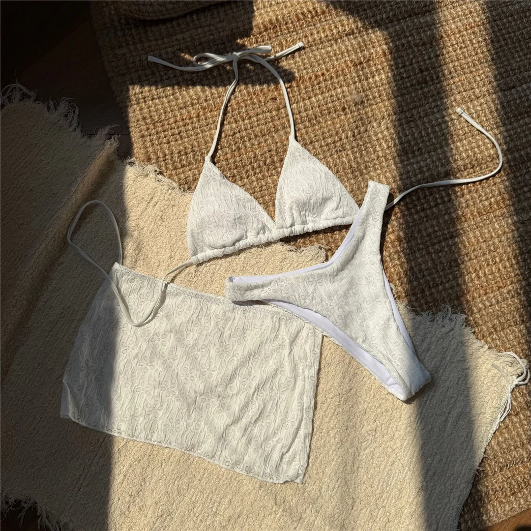 Mit Rock, Neckholder-Bikini, Damen-Badeanzug, dreiteiliges Bikini-Set, Damen-Badebekleidung, brasilianischer, gepolsterter Badeanzug, Badeanzug, Schwimmanzug V7030 – Detail 8