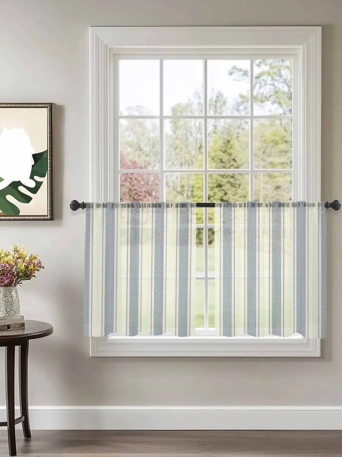 

Retro Blue Thread Line Tulle Curtains For Bedroom Children Living Room Decor Sheer Curtains