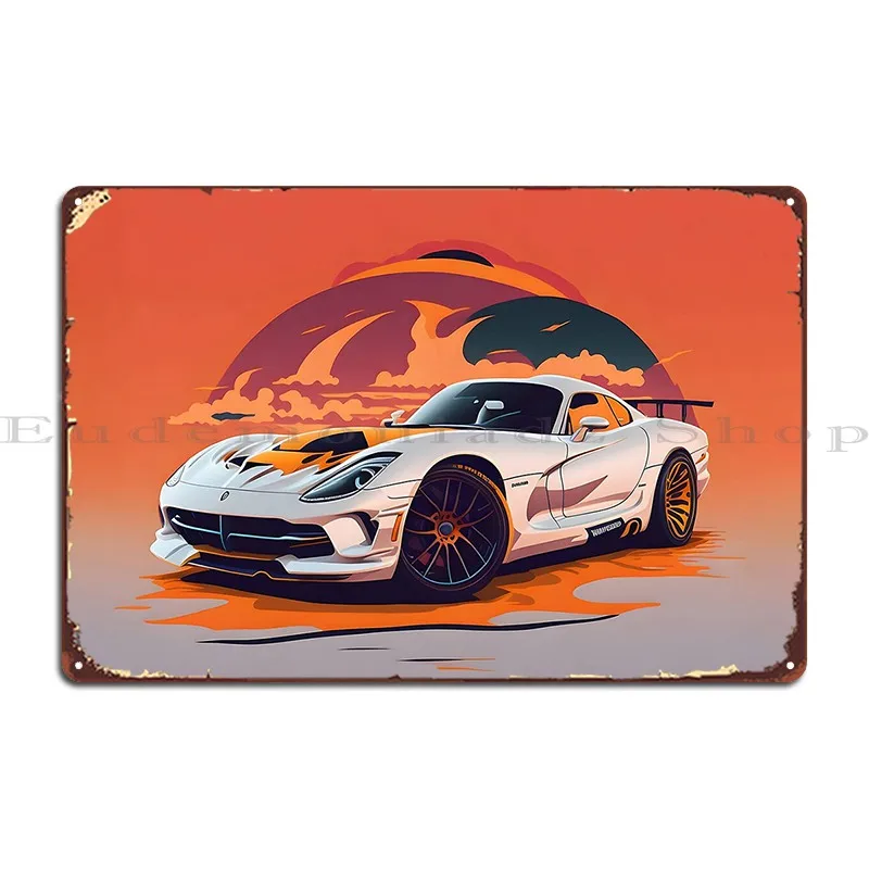 Sunset Cruisin Vintage American Sports Car In Retro Splendor Metal Plaque Decoration Painting Character Tin Sign Poster