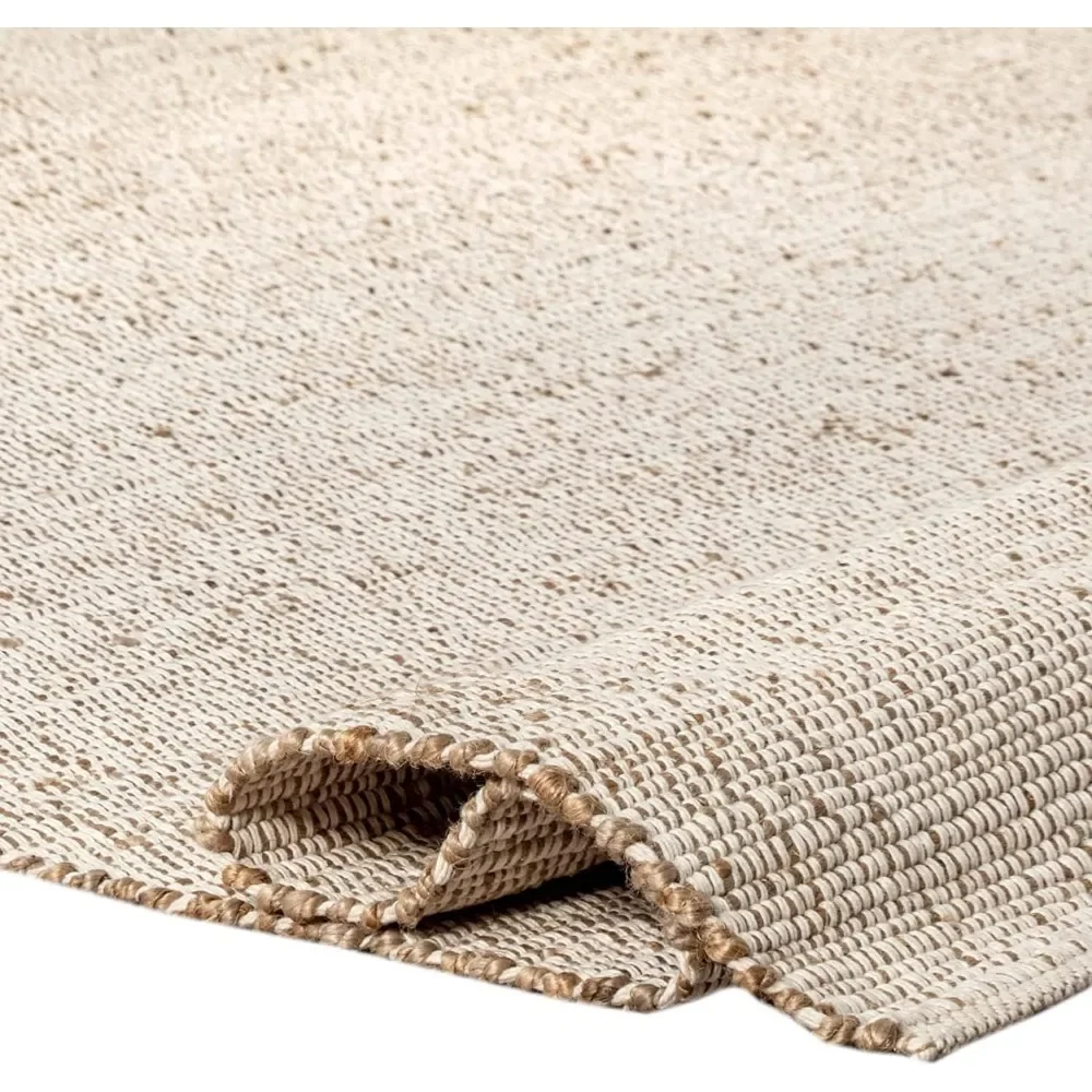 Jute Cotton Hand Woven Natural Farmhouse Area Rug for Living Room - Rustic Vintage Bohemian Décor, Carpet