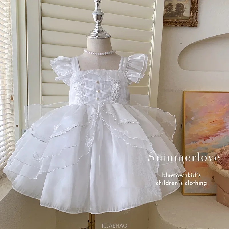 

Girls Lolita Princess Cake Layer Dress for Birthday Party Formal Gown Flower Host Outfit Summer Girl Wedding Piano Performance