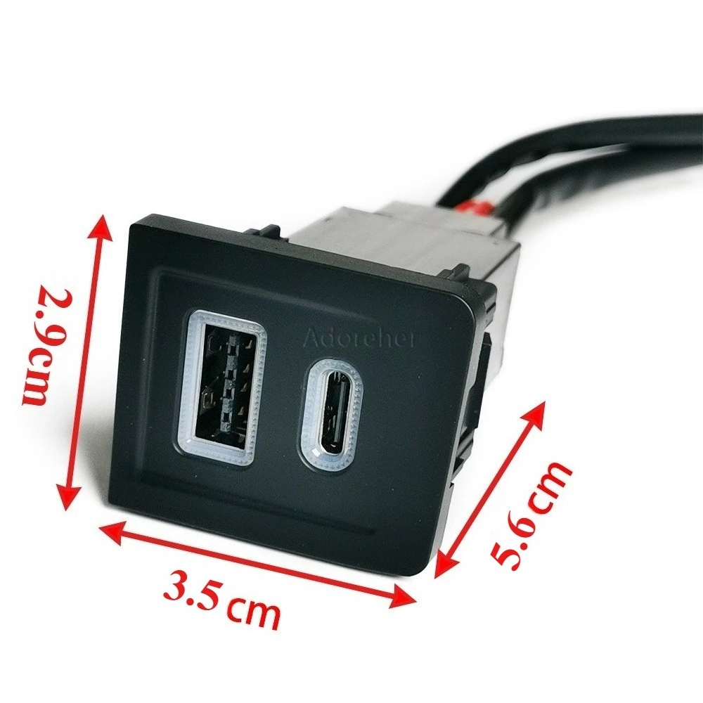 1PC Red Led Light Car Dual QC3.0 USB PD Type C Charger Socket Power Phone Charger Adapter Fit For Multivan T5 2003-2009