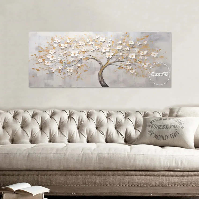 Beautiful Pictures Of Flowers, Abstract Palette Knife Trees Florals Oil Painting, Decorative Item Canvas Art For Wall Frameless