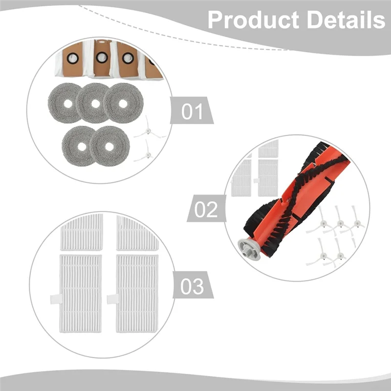 A74G-For Ultenic MC1 أجزاء المكنسة الكهربائية فرشاة جانبية رئيسية فلتر Hepa الأسطوانة ممسحة منصات أكياس الغبار اكسسوارات عدة