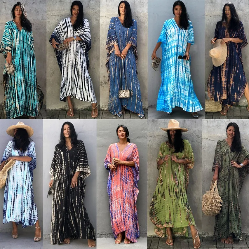 Plus Size Women Beachwear Long Beach Coverups Kaftan Casual Caftan Dress Swimwear cover ups