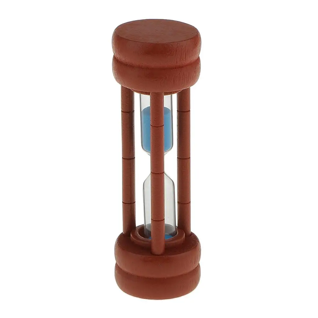 2-Minuten-Kastanienbrauner Sanduhr aus Holz zum Bürsten und Sanduhr, Schreibtischdekoration, Blau