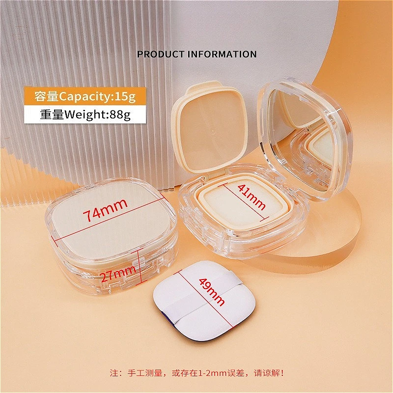 Custodia compatta con cuscino quadrato trasparente da 15 g con spugna e soffio, contenitore vuoto ricaricabile per crema BB e fondotinta