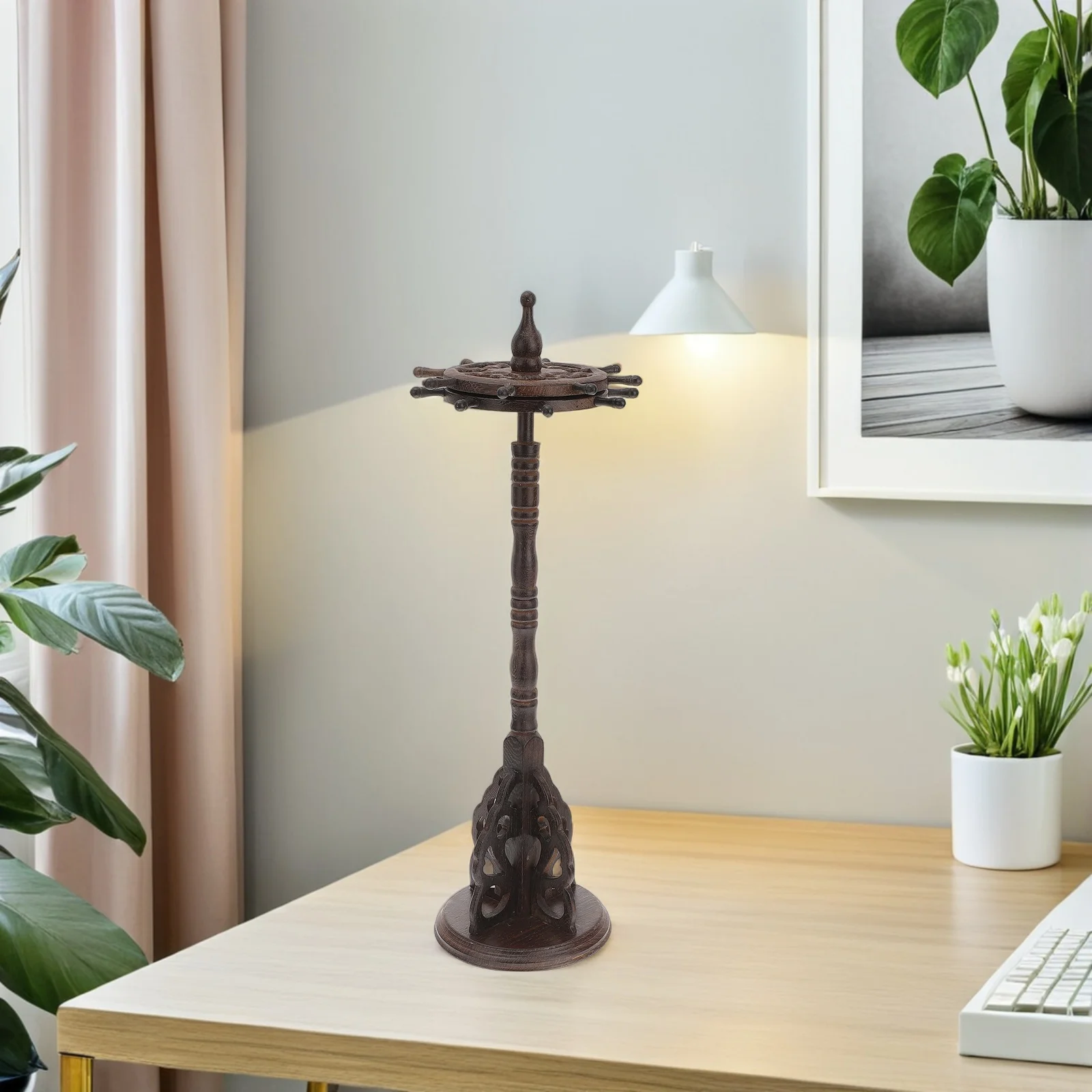 1 قطعة فرشاة خشبية جودة القلم رف معلق خمر قاعدة مستديرة فرشاة قلم تخزين سطح المكتب ديكور منظم للمكتب #3