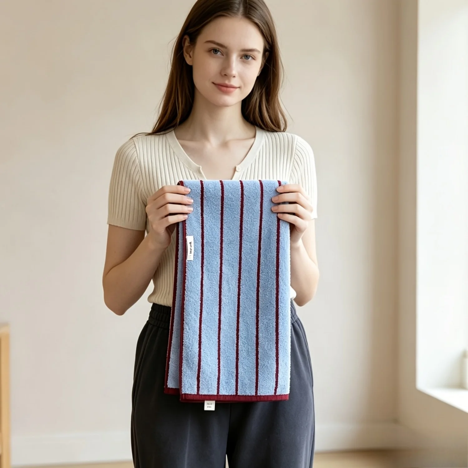 1Pc Classic Contrasting Striped Adult Towel, Soft, Skin-Friendly and High Water Absorption, universal for Washing Your Face and Wiping Your Hands at Home, Simple, Fashionable and Durable, Practical and Versatile Solid-Color Face Towel for Daily Washing at