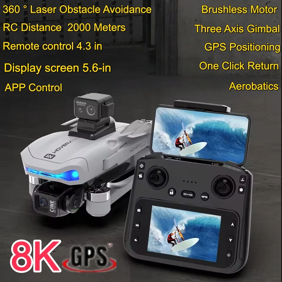 GPS Positioning Obstacle Avoidance Brushless Quadcopter 2KM Three-Axis Gimbal Drone 8K HD Dual Camera Dual Mode GPS RC Drone