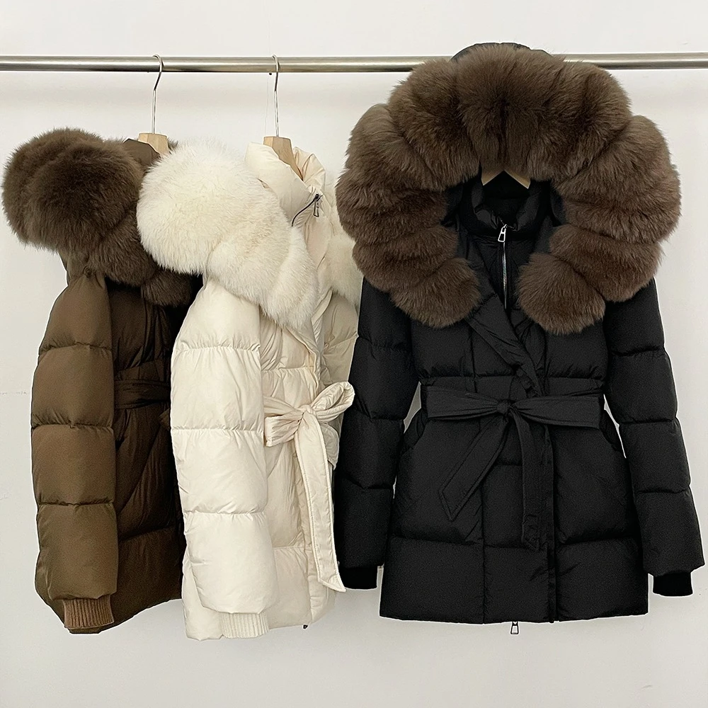 Women's Winter Down Jacket Featuring in White Duck Down High Quality Padding and Woman Winter Coats Detachable Fox Fur Collar