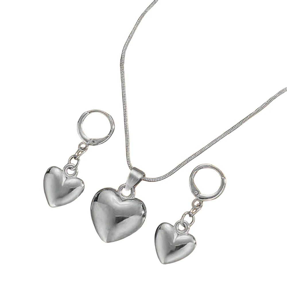 Glossy Gold Plated Metal Love Heart Dangle Earrings Necklace Jewelry Set for Women Simple Dainty Daily Wear Outfit Accessories image 6