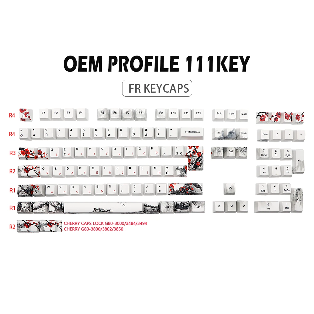 Imagem -03 - Gmk-key Corante-sub Flor de Ameixa Keycaps Perfil Oem Espanha Keycap para Teclado Mecânico do Jogo es fr fi de Iso Chave Boné