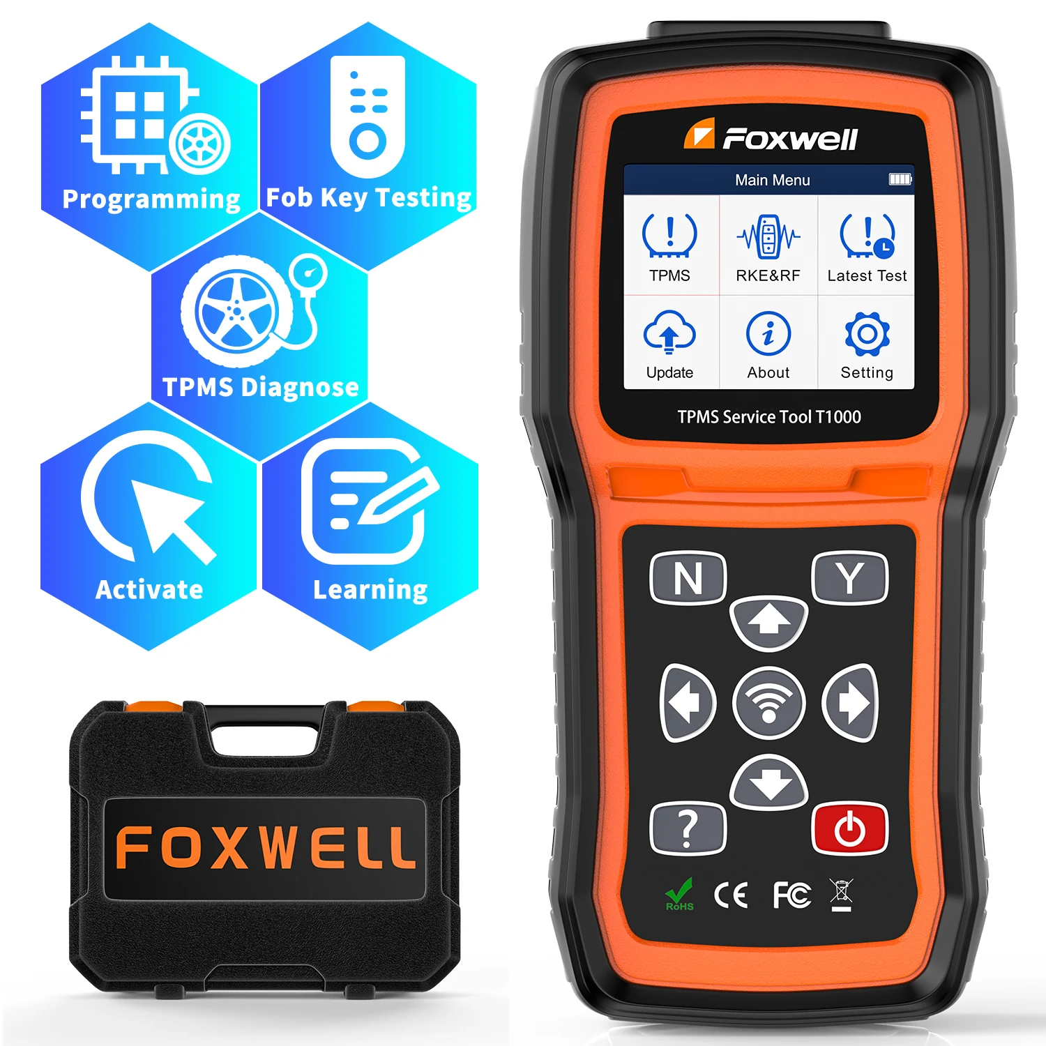 Foxwell T1000 FOB Tire Pressure detector Auto Tester TPMS Sensors Programming Activate Check RF Key Tire Sensor Key Tester