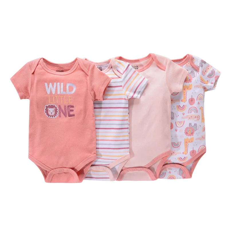 1/4Pcs Newborn Bodysuit Baby Boy Short Sleeve Jumpsuit Cartoon Print Toddler Girl Cotton Clothes 0-12Month Infant Romper Outfits